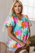 Vintage Floral Print Bubble Sleeve Peplum Blouse