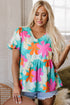 Vintage Floral Print Bubble Sleeve Peplum Blouse