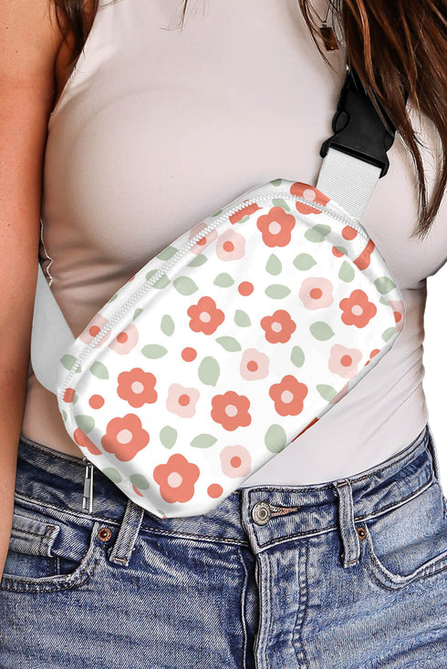Vintage Floral Print Canvas Wide Strap Camera Crossbody Bag