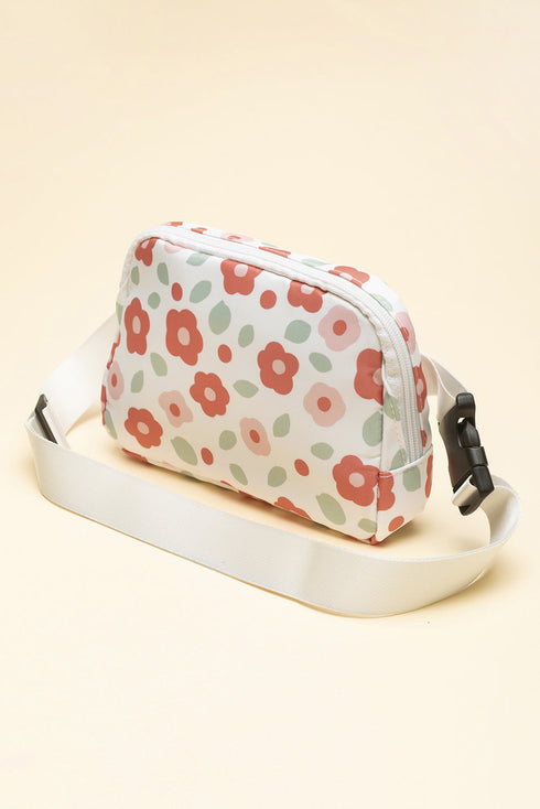 Vintage Floral Print Canvas Wide Strap Camera Crossbody Bag