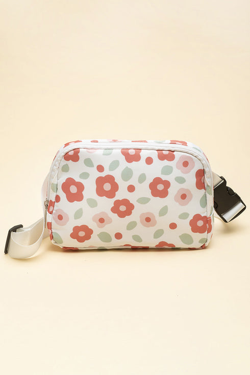 Vintage Floral Print Canvas Wide Strap Camera Crossbody Bag