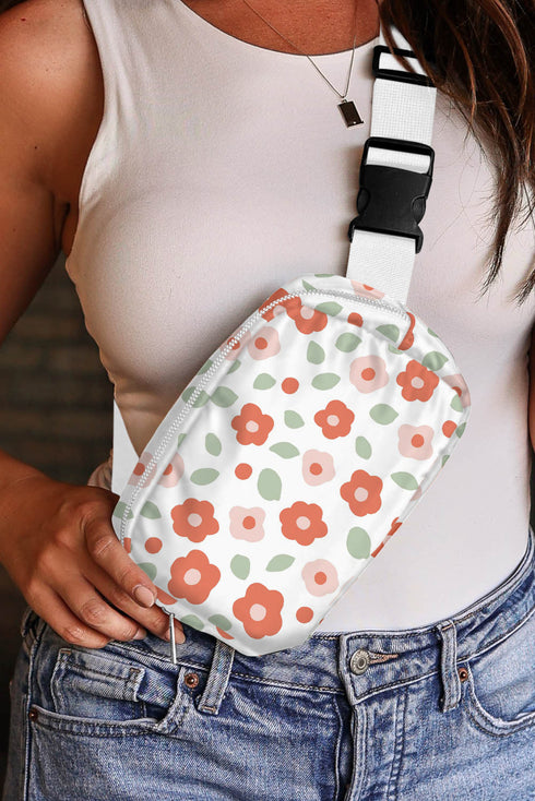 Vintage Floral Print Canvas Wide Strap Camera Crossbody Bag