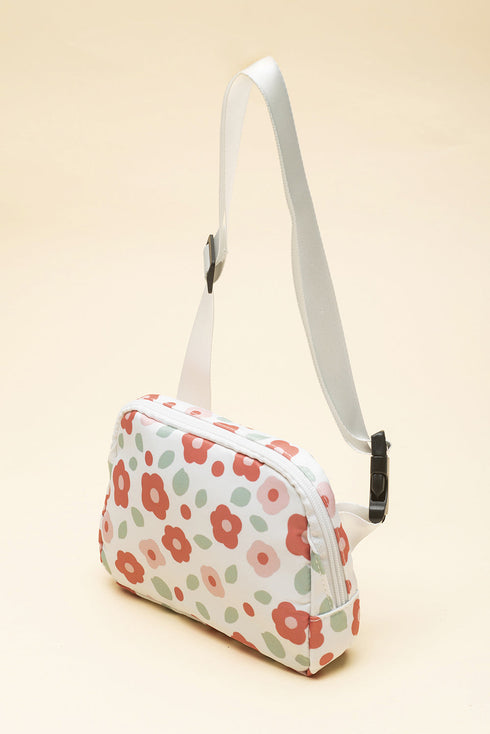 Vintage Floral Print Canvas Wide Strap Camera Crossbody Bag
