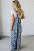 Vintage Floral Print Pleated Loose Denim Overall Jumpsuit
