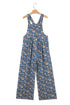 Vintage Floral Print Pleated Loose Denim Overall Jumpsuit