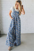 Vintage Floral Print Pleated Loose Denim Overall Jumpsuit