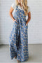 Vintage Floral Print Pleated Loose Denim Overall Jumpsuit