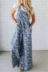 Vintage Floral Print Pleated Loose Denim Overall Jumpsuit