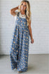 Vintage Floral Print Pleated Loose Denim Overall Jumpsuit