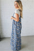 Vintage Floral Print Pleated Loose Denim Overall Jumpsuit