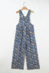 Vintage Floral Print Pleated Loose Denim Overall Jumpsuit