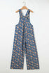 Vintage Floral Print Pleated Loose Denim Overall Jumpsuit