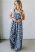 Vintage Floral Print Pleated Loose Denim Overall Jumpsuit