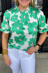 Vintage Floral Print Puff Sleeve Frill Neck Satin Blouse