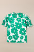 Vintage Floral Print Puff Sleeve Frill Neck Satin Blouse