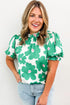 Vintage Floral Print Puff Sleeve Frill Neck Satin Blouse