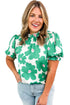 Vintage Floral Print Puff Sleeve Frill Neck Satin Blouse