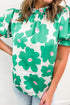 Vintage Floral Print Puff Sleeve Frill Neck Satin Blouse