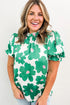 Vintage Floral Print Puff Sleeve Frill Neck Satin Blouse