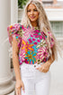 Vintage Floral Print Ruffle Sleeve V Neck Blouse