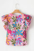 Vintage Floral Print Ruffle Sleeve V Neck Blouse