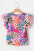 Vintage Floral Print Ruffle Sleeve V Neck Blouse