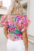 Vintage Floral Print Ruffle Sleeve V Neck Blouse
