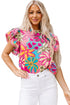 Vintage Floral Print Ruffle Sleeve V Neck Blouse
