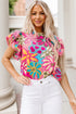 Vintage Floral Print Ruffle Sleeve V Neck Blouse