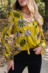 Vintage Floral Print Ruffle Trim Long Sleeve Blouse