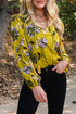 Vintage Floral Print Ruffle Trim Long Sleeve Blouse
