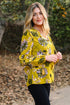 Vintage Floral Print Ruffle Trim Long Sleeve Blouse