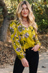 Vintage Floral Print Ruffle Trim Long Sleeve Blouse