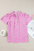 Vintage Floral Print Ruffled Split Neck Woven Blouse