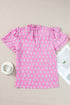 Vintage Floral Print Ruffled Split Neck Woven Blouse