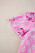 Vintage Floral Print Ruffled Split Neck Woven Blouse