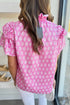 Vintage Floral Print Ruffled Split Neck Woven Blouse