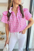 Vintage Floral Print Ruffled Split Neck Woven Blouse