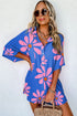 Vintage Floral Print Shirt Collar Button Front Loose Romper