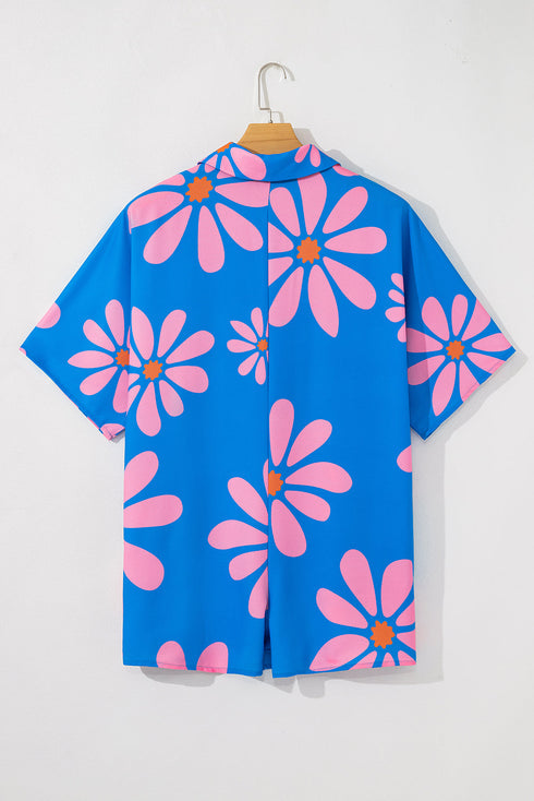 Vintage Floral Print Shirt Collar Button Front Loose Romper
