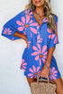 Vintage Floral Print Shirt Collar Button Front Loose Romper