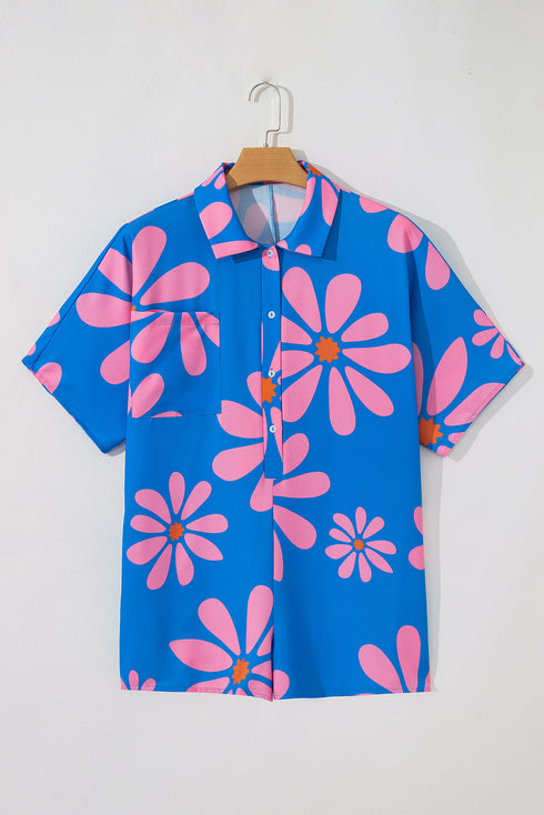 Vintage Floral Print Shirt Collar Button Front Loose Romper