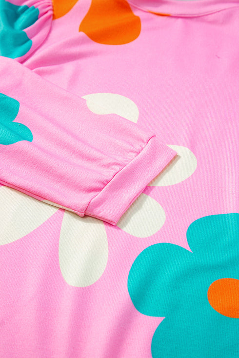 Vintage Floral Print Split Neck Tassel Tie Woven Top