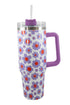 Vintage Floral Print Stainless Steel Travel Handle Tumbler