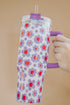 Vintage Floral Print Stainless Steel Travel Handle Tumbler