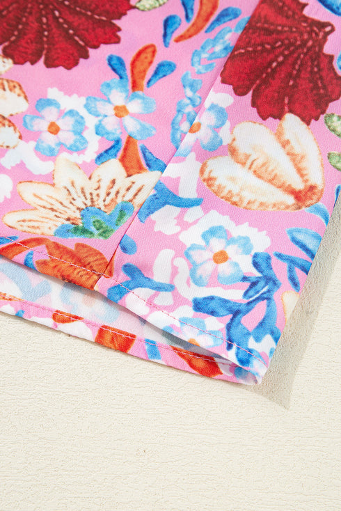 Vintage Floral Print Tie Front High Waist Maxi Dress