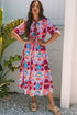 Vintage Floral Print Tie Front High Waist Maxi Dress
