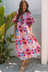 Vintage Floral Print Tie Front High Waist Maxi Dress