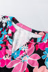 Vintage Floral Print V Neck Roll Tab Blouse