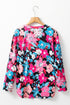 Vintage Floral Print V Neck Roll Tab Blouse